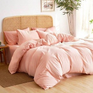 Light Pink Striped Cotton Duvet Cover Set, Queen, 3 Pieces - 1 of 4