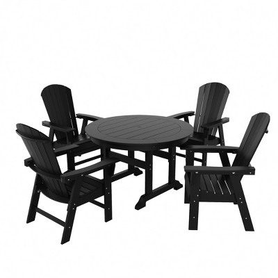WestinTrends 5 Piece Outdoor Patio Dining Round Table and Shell Back Armchair Set