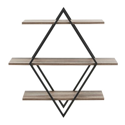 3-Tier White Wood Hanging Wall Shelf with Black Metal Brackets