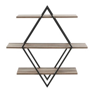 Danya B. 3-Tier Antigua Crossed Double Diamond Wall Shelf Unit Black/Rustic: Laminated Iron Frame, Includes Mounting Brackets - 1 of 4