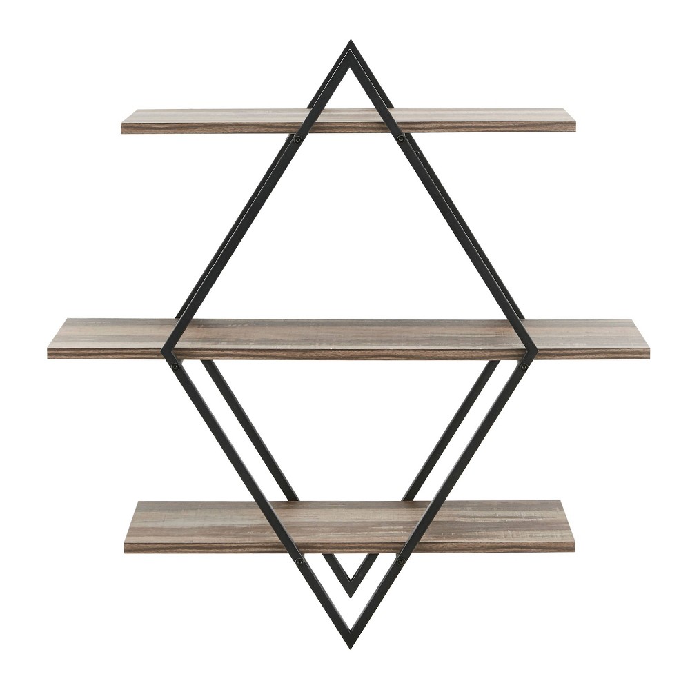 Photos - Kids Furniture 3-Tier Antigua Crossed Double Diamond Wall Shelf Unit Black/Rustic - Danya