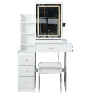 SEVOBAL Dressers Compact Vanity Table Set with Cushioned Stool and Power Station for Bedroom, White, 29.2"*12.6"*50.4" - 1 of 4