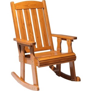 VINGLI Heavy Duty 600 LBS Outdoor Wooden Rocking Chair with Higher Backrest,Patio Rocking Chair with Ergonomic Design, Teak - 1 of 4