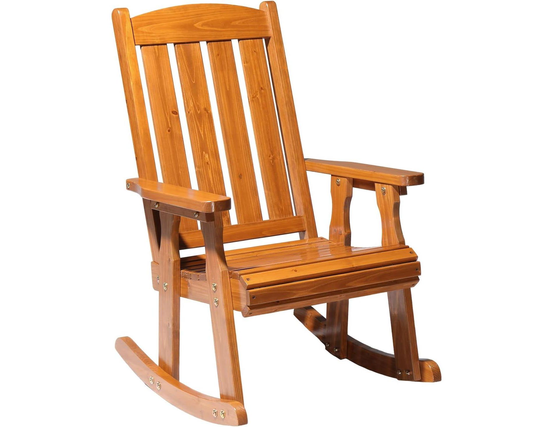 VINGLI Heavy Duty 600 LBS Outdoor Wooden Rocking Chair with Higher Backrest,Patio Rocking Chair with Ergonomic Design, Teak