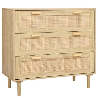 Finnhomy 4 Drawer Dresser for Bedroom 35.43” Wide Wooden Bedroom Dressers with Drawers, Rattan Dresser
