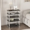 FONTOI End Table Modern Minimalist Five Layer Glass Side Table for Living Room and Bedroom with Stainless Steel Legs, Black, 23.5"*23.5"*21.75" - 2 of 4