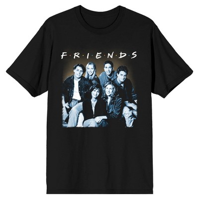 Friends Tv Show Black And White Cast Photo Men's Black T-shirt-small ...