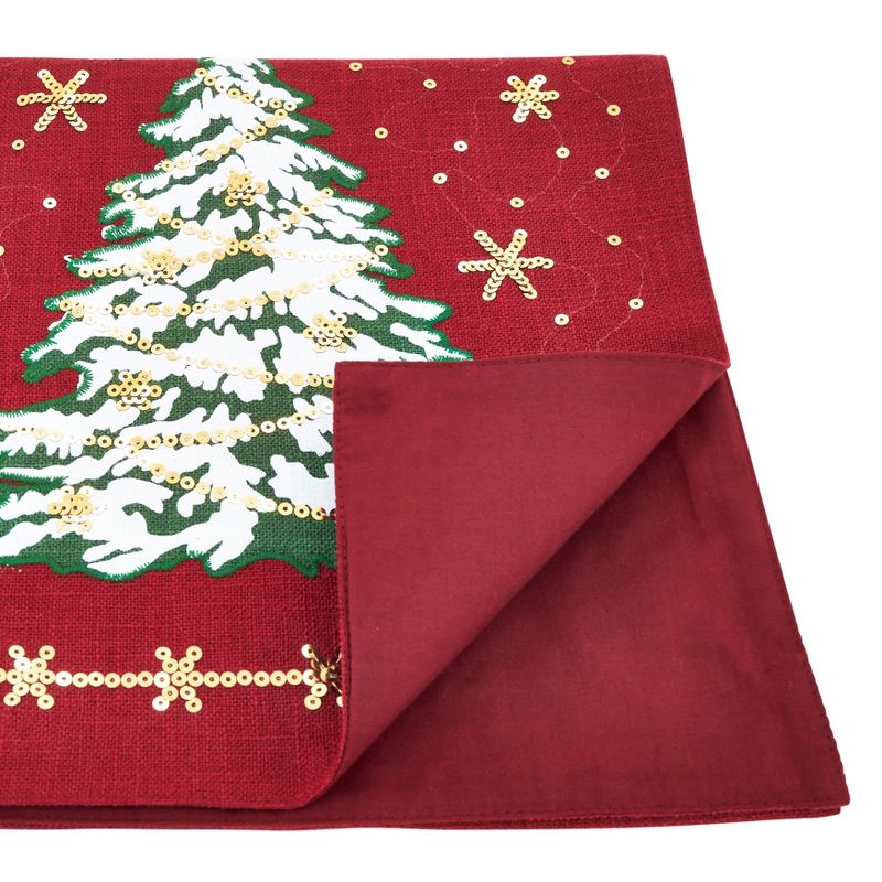 Saro Lifestyle Christmas Tree Design Holiday Table Runner, 13"x72", Red, 2 of 3