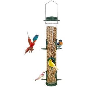 Snynuxx Metal Bird Feeder Tube Hanging Wild Bird Seed Feeder, Steel Hanger Great for Attracting Birds (Green) - 1 of 4