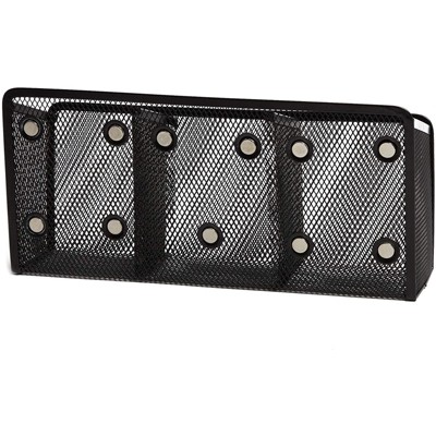 Black Metal Mesh Magnetic Desk Organizer with 3 Compartments