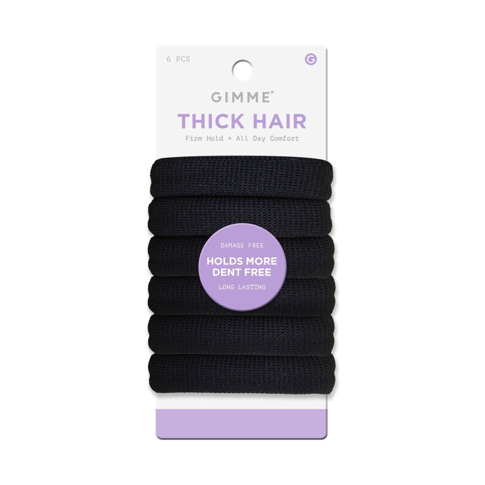 Photos - Hair Styling Product Gimme Beauty Thick Hair Tie Bands - Black - 6ct