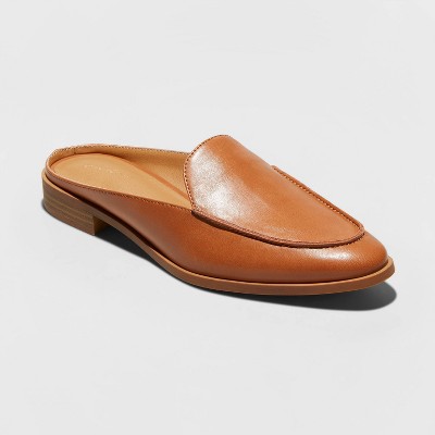 cognac leather mules