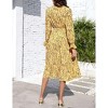 BLUEMING Womens V Neck Long Sleeve Peasant Dress Poet Sleeve Dress Surplice Shirred Waist Tiered Womens Fall Fashion, yellow - M - 2 of 4
