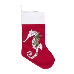 C&F Home 8.5" x 20" Holiday Seahorse with Pine Needle Green Scarf Christmas Stocking - 1 of 4