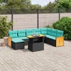 vidaXL 9 Piece Patio Sofa Set with Cushions Black Poly Rattan - 2 of 4