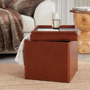 Ornavo Home Collapsible Tufted Faux Leather Square Coffee Table Storage Ottoman - 1 of 4