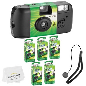 Fujifilm QuickSnap Flash 400 Disposable 35mm Camera Bonus Hand Strap + Quality Photo Microfiber Cloth - 1 of 4