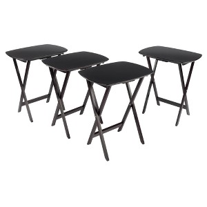 Winsome Set of 4 Single Snack Tables Espresso: Hardwood Folding Tray Table Set, No Assembly Required - 1 of 4