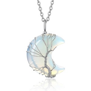 Tree of Life Wrapped Healing Crystal Necklace 12 Month Birthstone Pendant Crescent Heart Gemstone Jewelry - 1 of 4