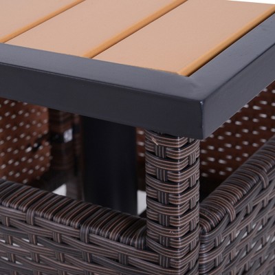 Brown Rattan Wicker Outdoor Accent Table with Steel Frame and Umbrella Insert