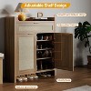 Coucheta Farmhouse Rattan Shoe Cabinet - 32" Boho Storage Organizer with 5 Tiers & Gold Handles, Oak (3-Piece Set) - 4 of 4