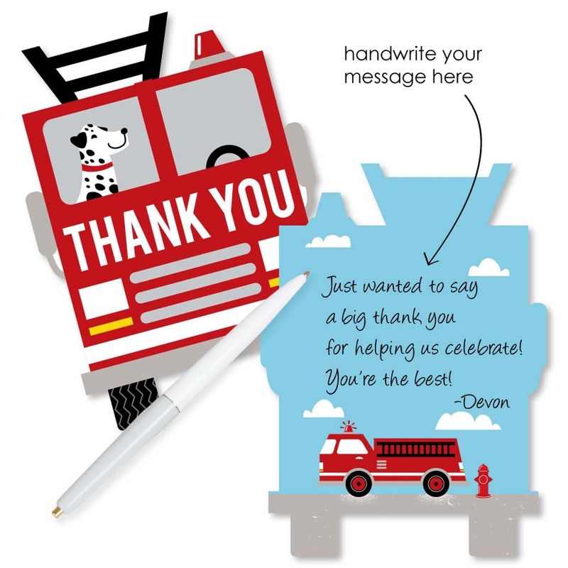 Big Dot of Happiness Fired Up Fire Truck - Shaped Thank You Cards - Firefighter Baby Shower Birthday Party Thank You Cards with Envelopes - Set of 12, 2 of 8