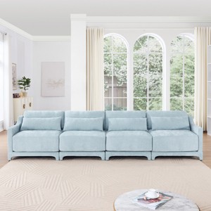 141" Cozy Chenille Fabric Sofa, 4-Seater Couch with Lumbar Support and Soft Cushioning for Lounge or Living Room – Cuddlewood - 1 of 4