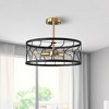 YANSUN 16.5 in. 3-Light Black and Gold Metal Semi-Flush Mount with Drum Shape - 2 of 4