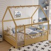 Lyngins Kids' Floor Bed Frame with Wooden House Roof & High Fence Guardrails, Pine Wood Twin Size Toddler Bed/Child Bed, Easy Assembly - 2 of 4