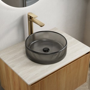 14 Inch Bathroom Round Crystal Glass Sink without Faucet,Transparent Vessel Sink for Bathroom-The Pop Home - 1 of 4