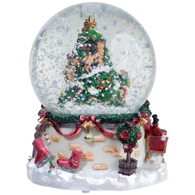 Musical Christmas Tree and Santa Claus Snow Globe with Hand-Painted Base