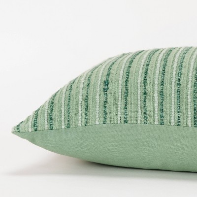 Mint Green Striped Cotton Lumbar Throw Pillow