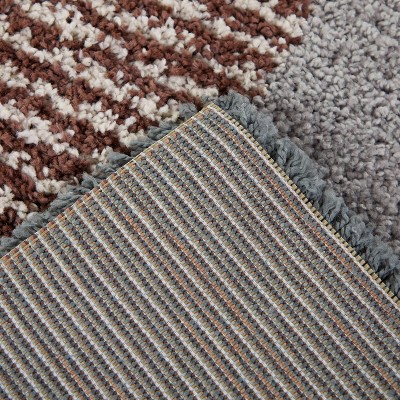 Navy and Multicolor Geometric Shag Runner Rug, 2'2" x 7', Synthetic