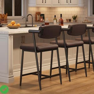 26" Counter Height Bar Stools Set of 2 with Arms 2PCS Modern Bar Stools Set with Back & Upholstered Wider Seat - 1 of 4