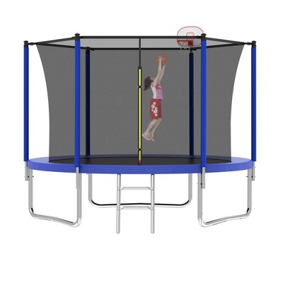 BestParts 8FT Trampoline with Safety Enclosure, Basketball Hoop & Ladder - Blue