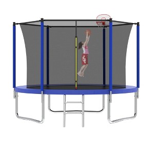 BestParts 8FT Trampoline with Safety Enclosure, Basketball Hoop & Ladder - Blue - 1 of 4
