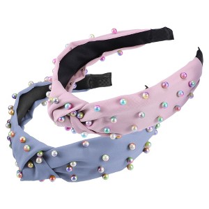 Unique Bargains Women's Colorful Bead Knotted Headband 1.57" Wide 2 Pcs - 1 of 4