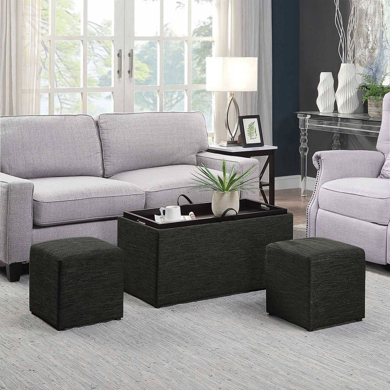 Breighton Home Designs4Comfort Sheridan Storage Ottoman with Reversible Tray and 2 Side Ot Dark Charcoal Gray Fabric, 2 of 8