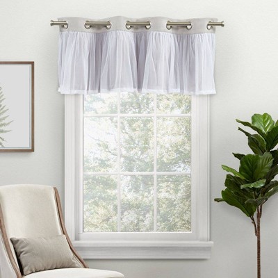 18"x52" Catarina Layered Window Valance Room Darkening Blackout & Sheer Grommet Top Gray - Exclusive Home: Living Room Decor