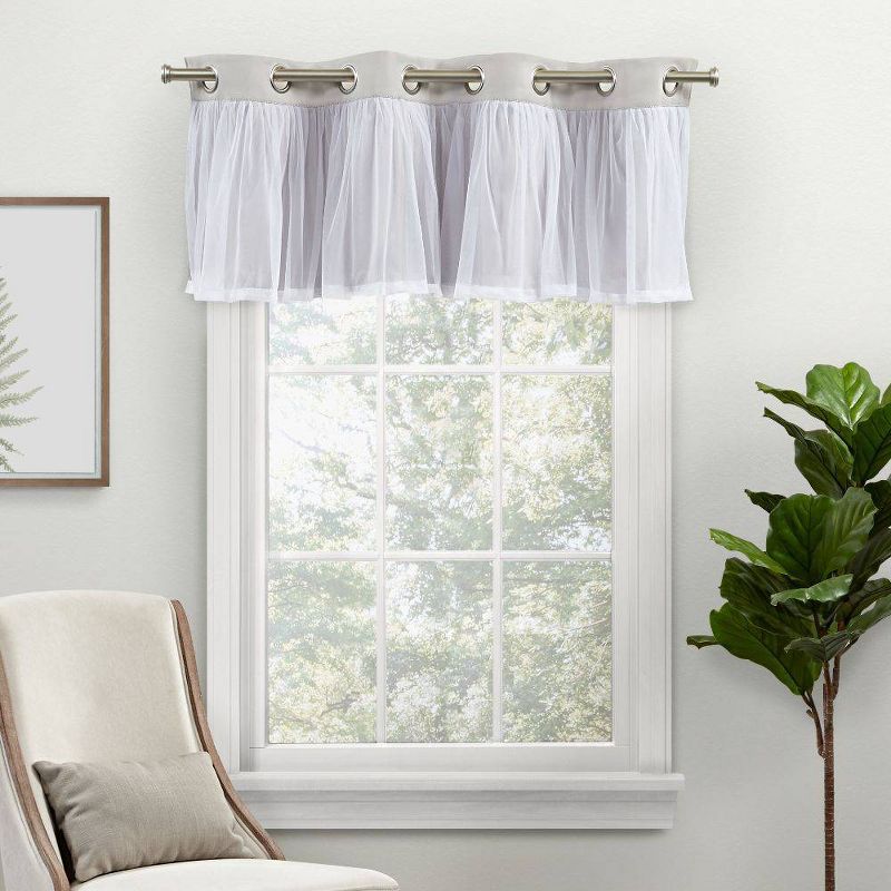 18&#34;x52&#34; Catarina Layered Window Valance Room Darkening Blackout and Sheer Grommet Top Gray - Exclusive Home, 1 of 5