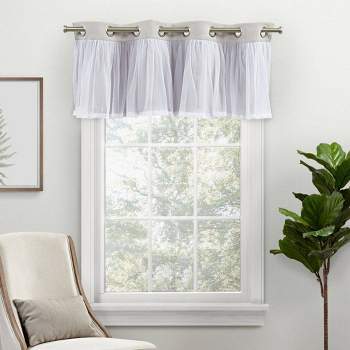 18"x52" Catarina Layered Window Valance Room Darkening Blackout and Sheer Grommet Top Gray - Exclusive Home