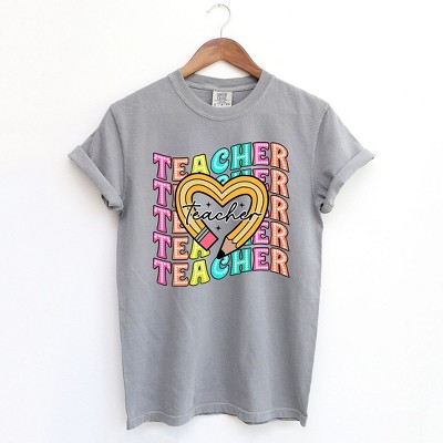Simply Sage Market Women's Teacher Pencil Heart Short Sleeve Garment Dyed Tee