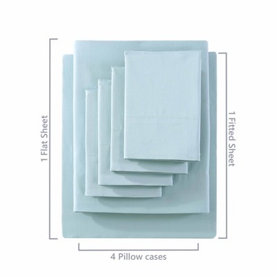 Queen Blue Cotton Polyester Sateen Sheet Set