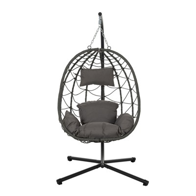 VisioGear Egg Chairs, Patio Egg Chair with Stand, Patio Hanging Egg Chair for Bedroom Living Room Balcony, Dark Gray, 39.3"*37"*74.8"