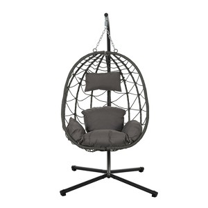 DSVIMOY Egg Chairs, Patio Egg Chair with Stand, Patio Hanging Egg Chair for Bedroom Living Room Balcony, Dark Gray, 39.3"*37"*74.8" - 1 of 4