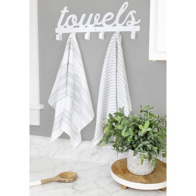 White Metal Wall-Mounted Towel Rack with 6 Hooks