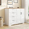 Nasitip 43.3" Armoire Wardrobe Closet with 4 Drawers, 2 Doors & Hanging Rod, White and Brown Wooden Dresser Cabinet for Bedroom - 3 of 4