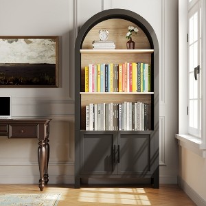 TIRAMISUBEST 66.70 inch Tall Arched Bookcase with Storage,3-Tier Mid-Century Modern Cabinet with Door - 1 of 4