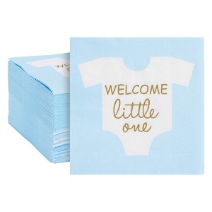 Blue Panda 100-Pack Baby Shower Napkins for Boy - "Welcome Little One" Baby Boy Party Decorations (Light Blue, 5x5 In) - 1 of 4