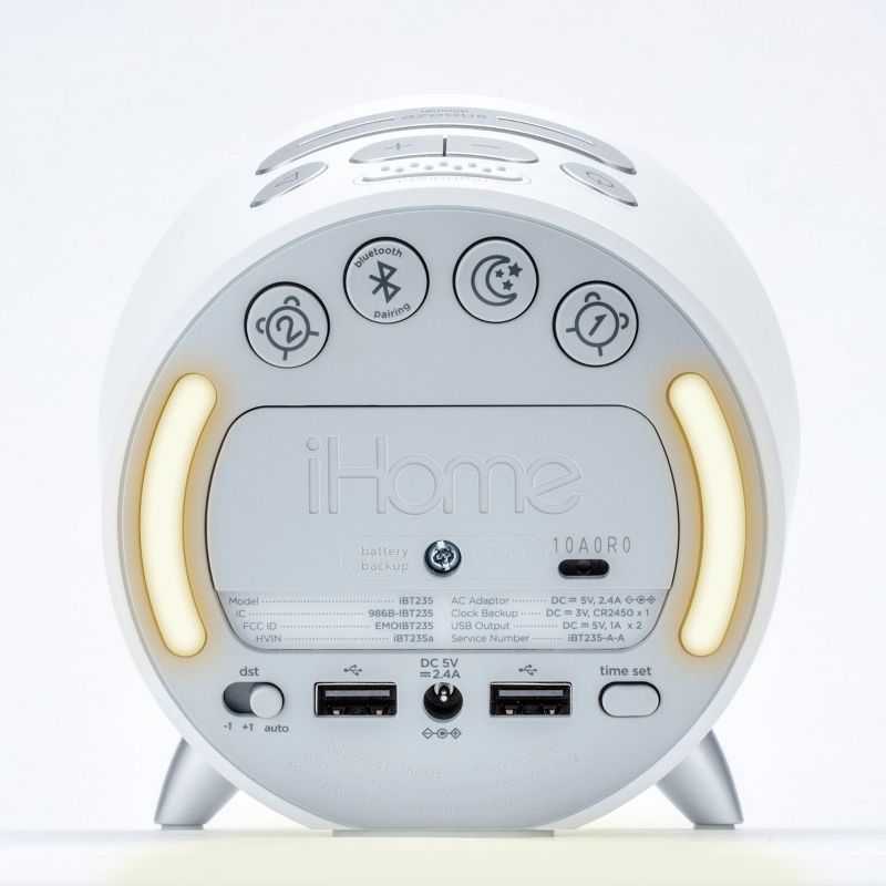 iHome Bluetooth Alarm Clock with Dual USB Charging and Nightlight - White/White, 5 of 13
